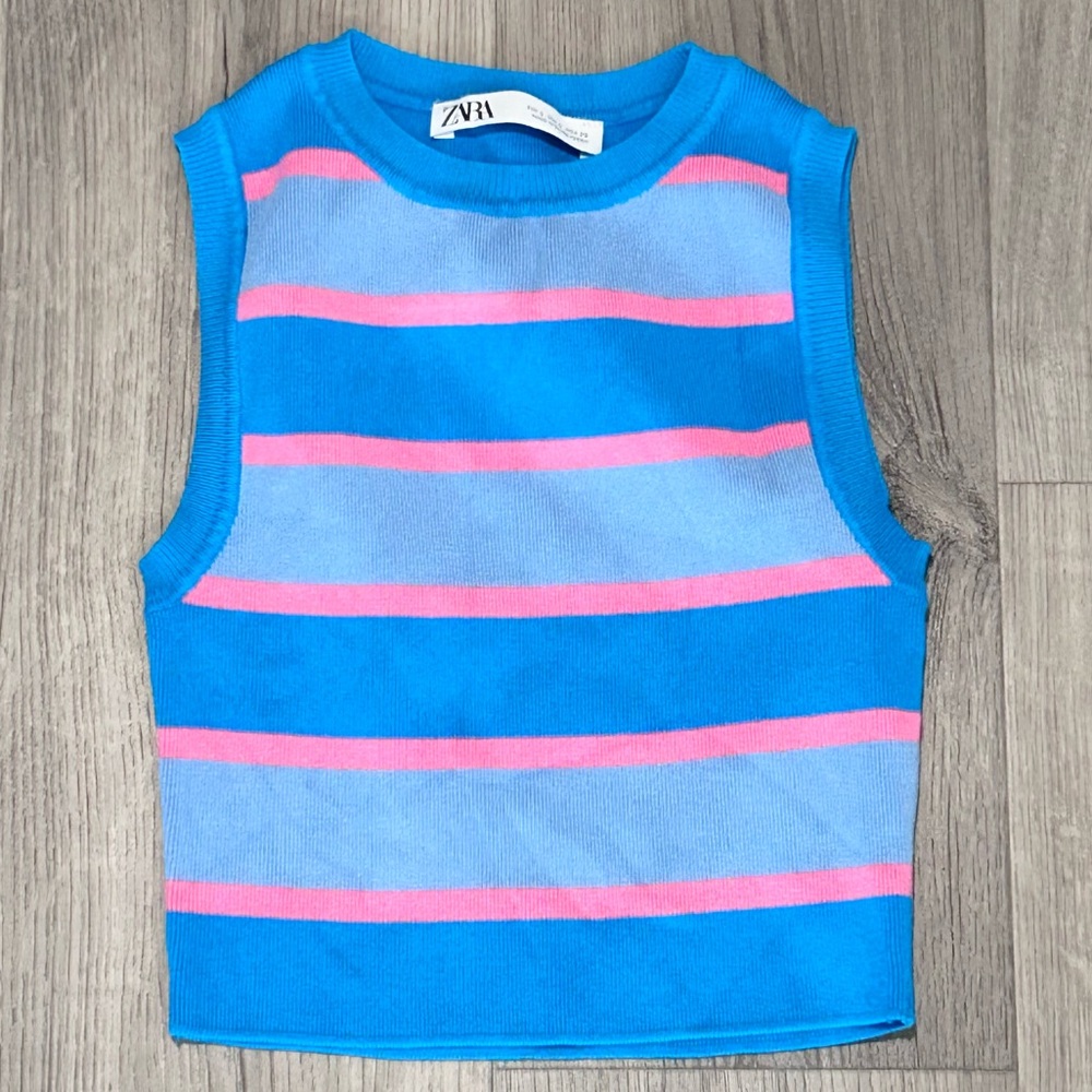 ❥𝗭𝗔𝗥𝗔: Striped Cropped Knit Vest